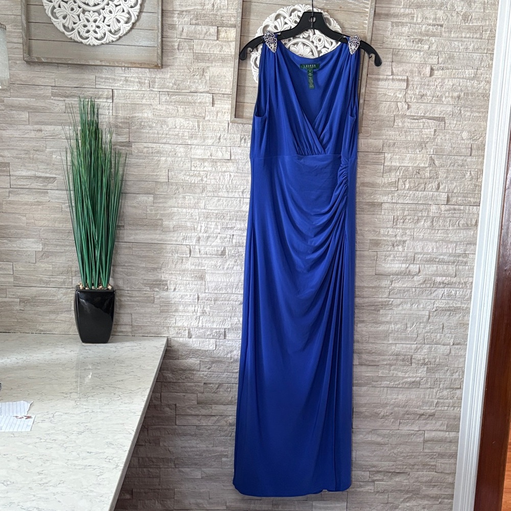 Ralph Lauren Sleeveless Cobalt Blue Maxi Dress. Armpitto A18,5 waist16,hip 18